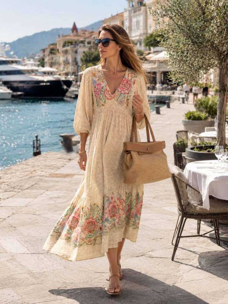 Boho haljina od 100% pamuka s bogatim cvjetnim vezom